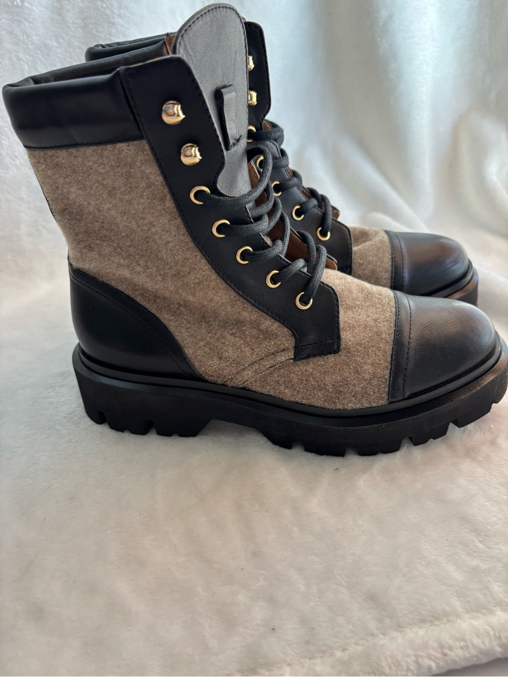 La Canadienne Multi-Media Lace-Up Leather/Wool Combat Boots Size 36.5